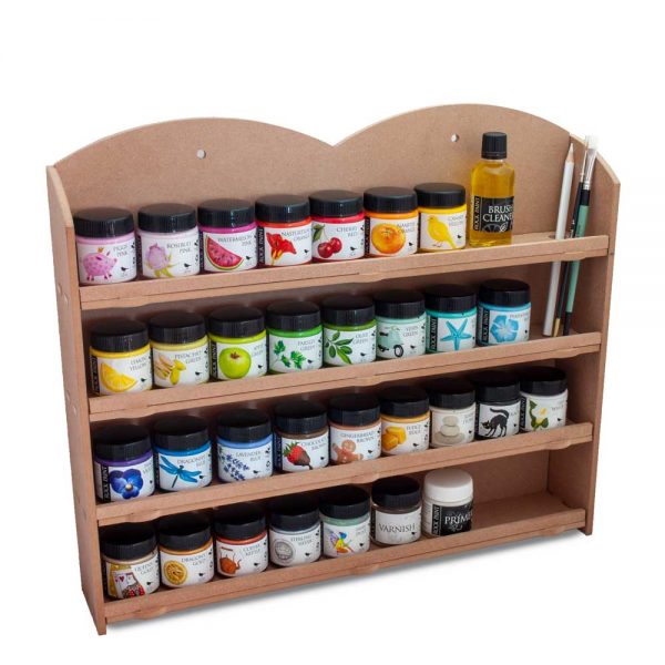 wall mounted shelf with full range of rock paints