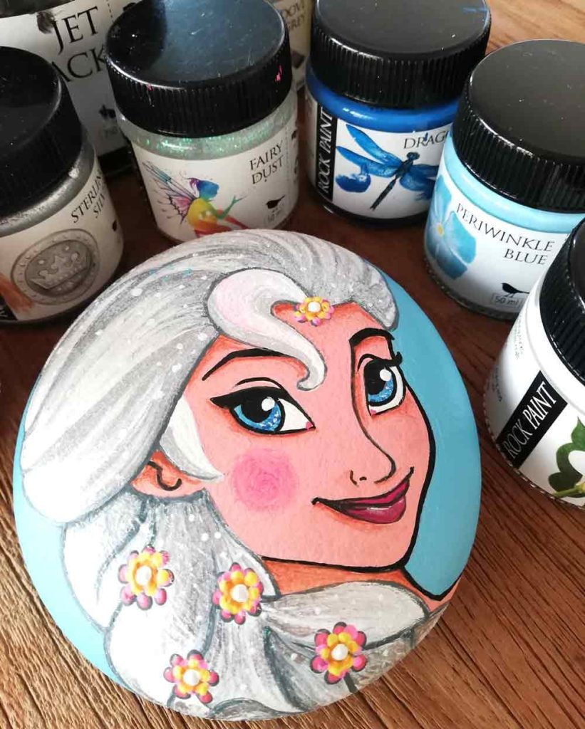 Elsa from frozen painted on a rock
