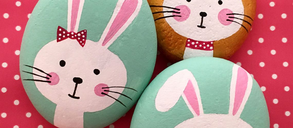 Eater bunny kids painted on a rock